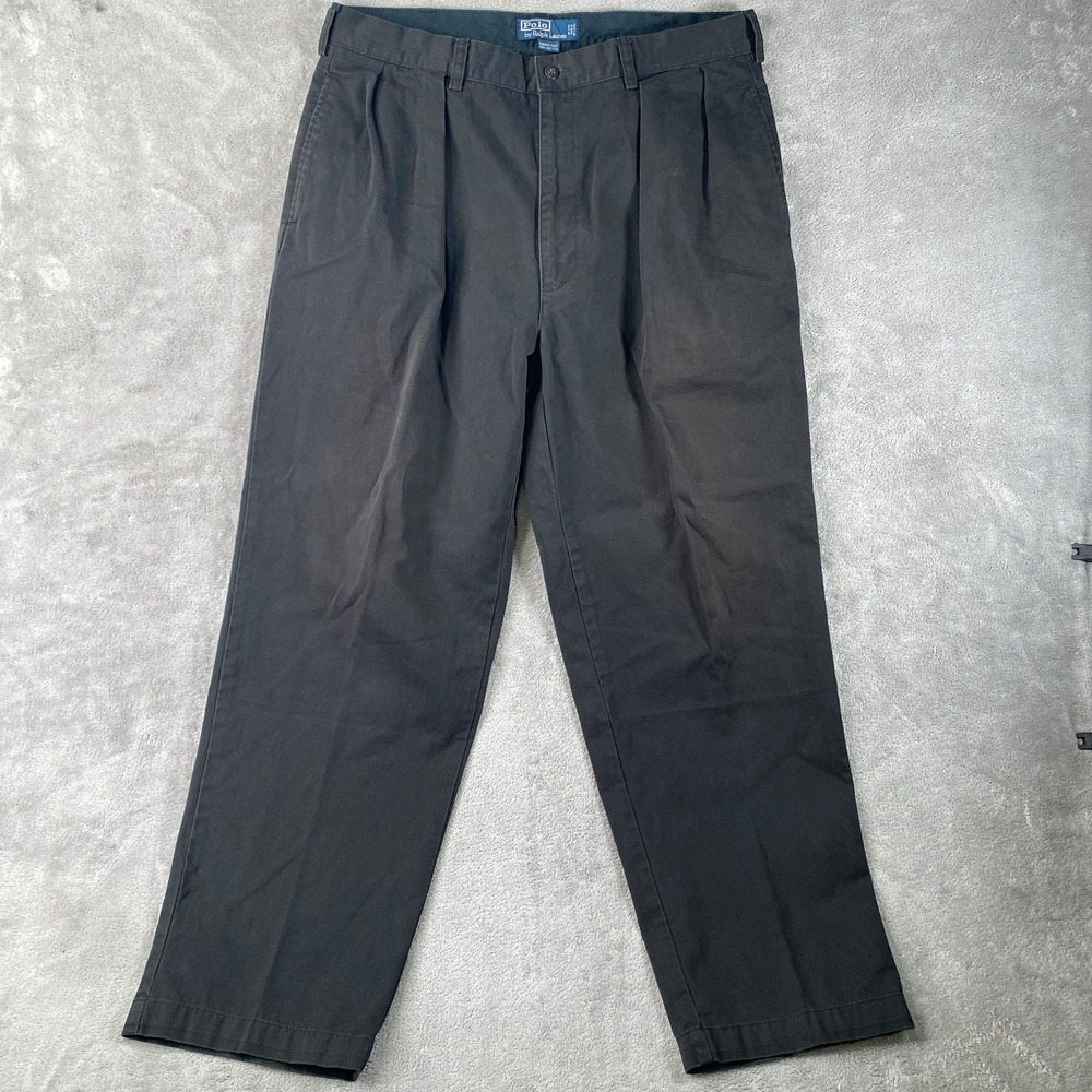 Polo Ralph Lauren Andrew Pant Mens 36x30 Black Vintage Double Pleated Chino